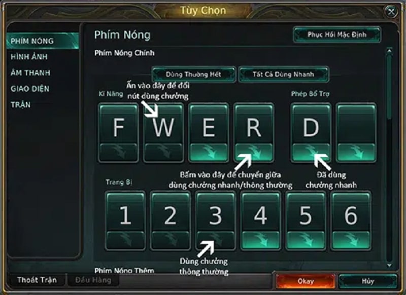 Hướng dẫn cài đặt phím trong liên minh huyền thoại